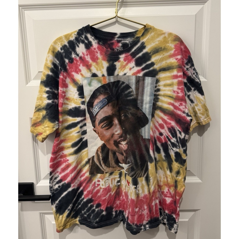 TUPAC POETIC JUSTICE Men's Graphic T Shirt 2X Large XXL Tie Dye Rap Lucky ICONIC